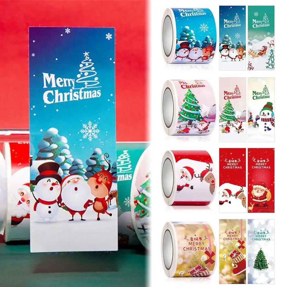 

New Year Gift Box Wrapping Xmas Tree Reindeer Greeting Labels Merry Christmas Stickers Santa Claus Snowman Sealing Tags