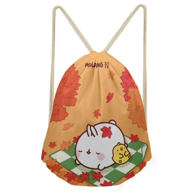 Lovely Molang Drawstring Bag Lady Pretty Flower Pattern Leisure Outdoor Bag?Polyester Fabrics Clothes And Shoes Bags For Women