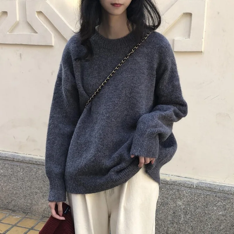 

Свитер женский, пуловер с напуском, непринужденный, Осень-зима 2022, Новая Винтажная теплая плотная верхняя одежда, вязаный Топ