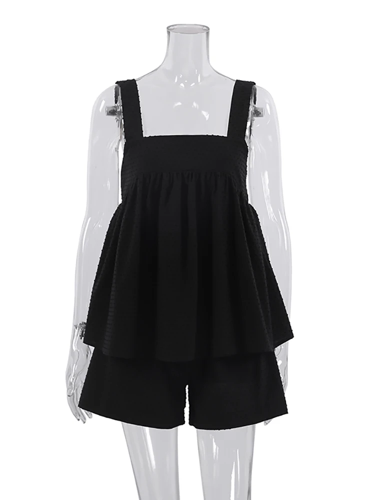 Restve Casual Pajamas Womens Cotton 2 Piece Set White Tank Top Sleeveless Loose Female Home Suits With Shorts Solid Autumn 2022