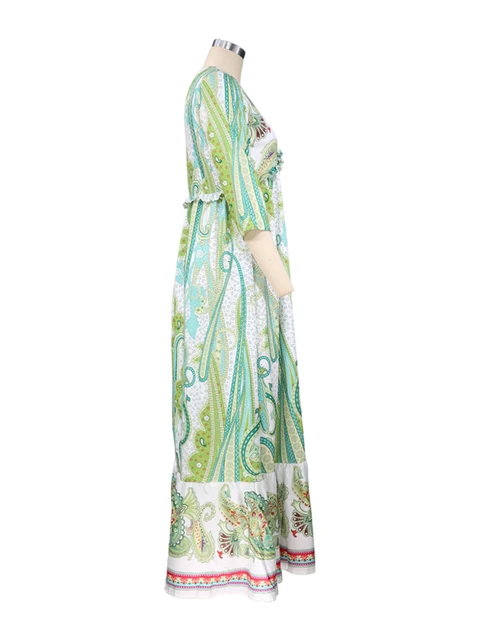 New In Summer Long Dresses for Women 2023 Streetwear Mid-sleeve V-neck Bohemian Print Loose Women's Summer Maxi Dress Clothing 6