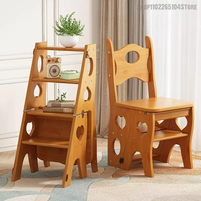 

Household Ladder Indoor Solid Wood Ladder Stool Folding Ladder Thickened Ladder Chair White Dual Purpose Climbing