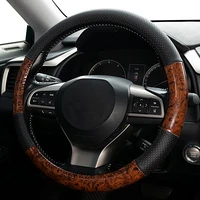 wood grain car steering wheel cover perforated leather 38cm 15inch for bmw 1 3 5 series e81 e87 e90 e91 e93 f10 x1 x3 x5 f48 e83