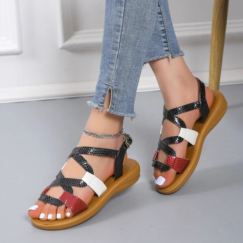 

Сандалии женские из экокожи, регулируемая кнопка, плоская подошва, ремешок, Повседневная летняя обувь