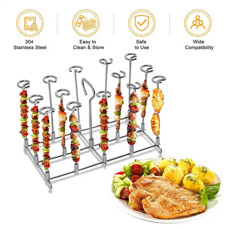 

Fryer Skewer Stand Stainless Steel Vertical Grill Rack with Skewers Heat Resistant Kitchen Fryer Skewer Rack