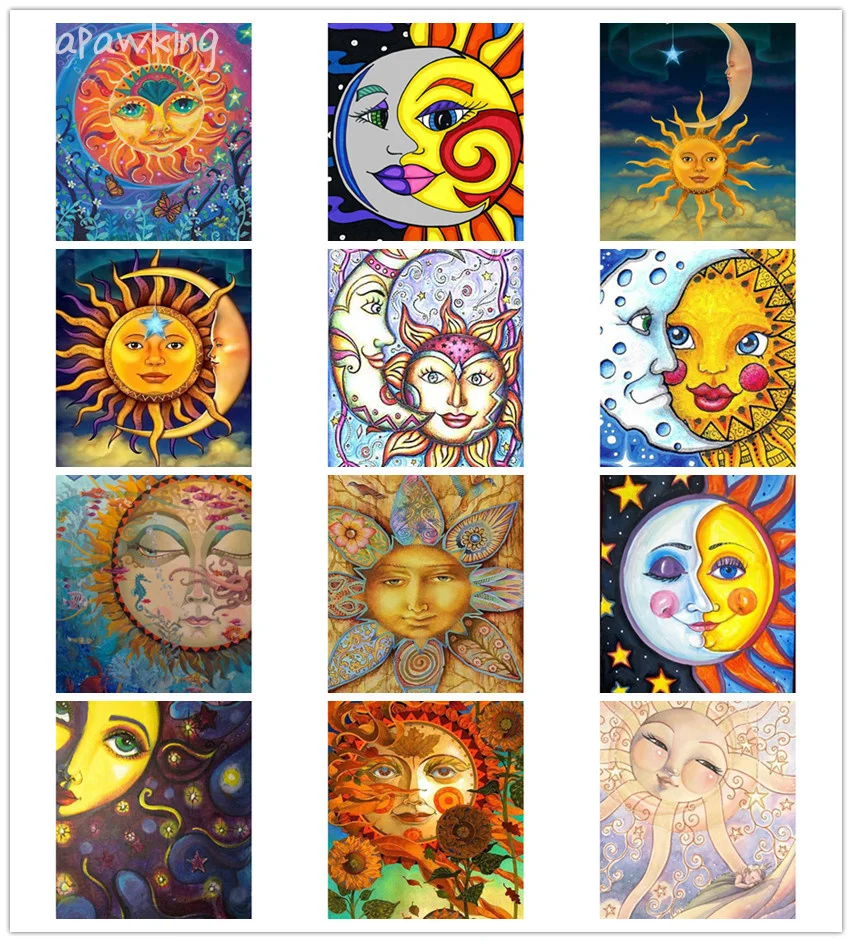 

Abstract Sun Moon Diamond Painting Diy Full Drill Cross Stitch Kit Mosaic Diamond Poster Home Wall Rhinestone Embroidery Decor