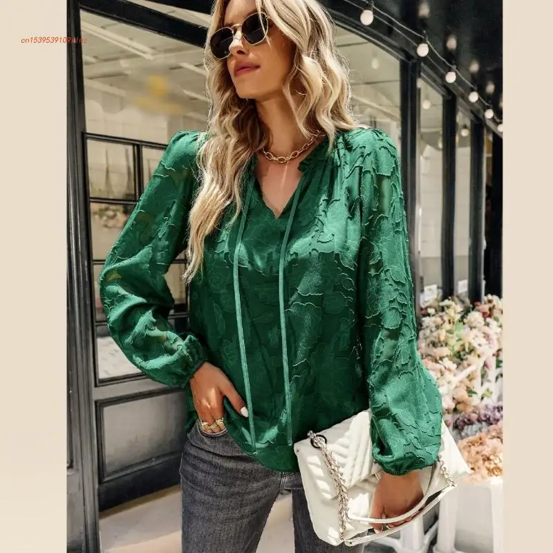 

Женская шифоновая блузка с длинным рукавом и V-образным вырезом