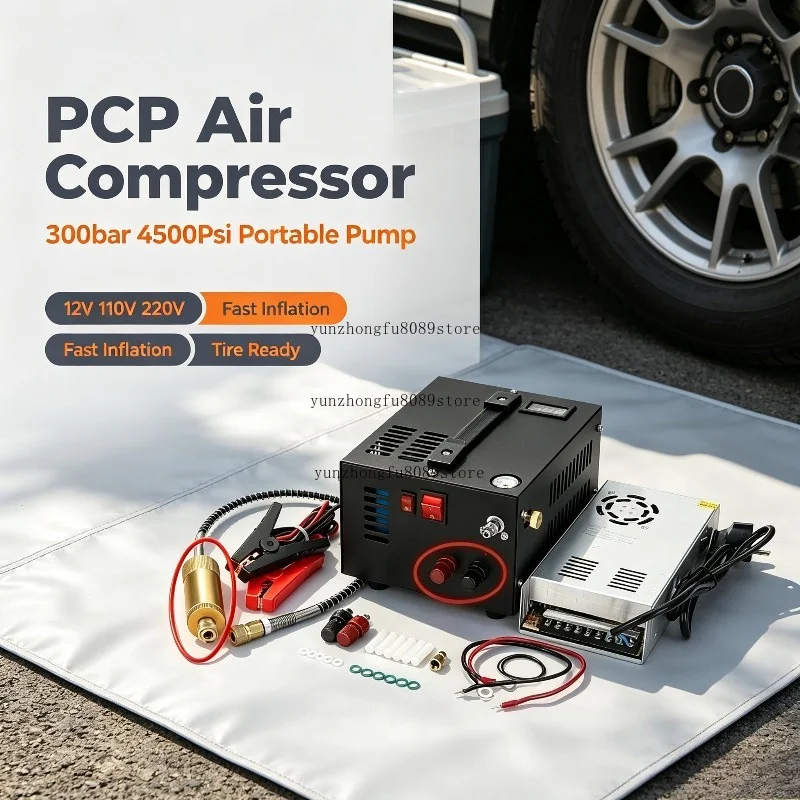 Фото Многофункциональный портативный компрессор высокого давления для PCP 12В/110В/220В, макс. 300 бар/4500 фунтов на кв. дюйм/30 МПа, быстрый насос для накачивания №1