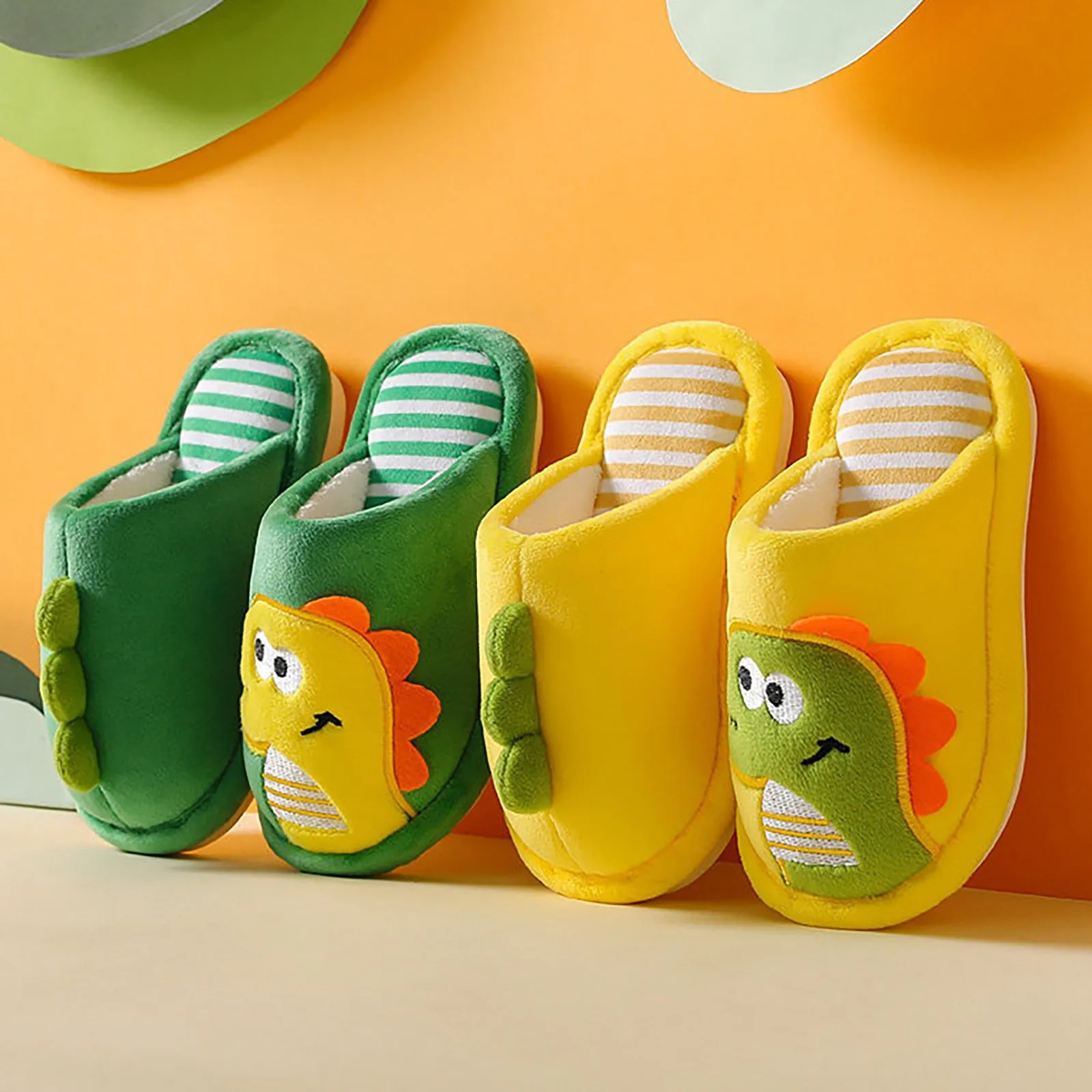 Детские классические зимние тапочки с мультяшным динозавром Мягкие осенние
