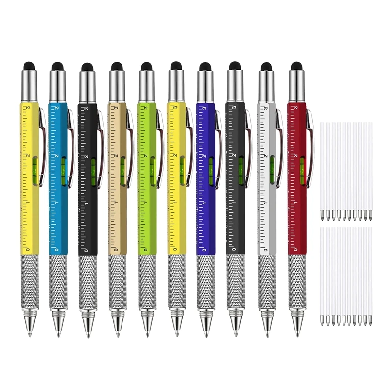 

10 Pcs 6 in 1 Ballpoint Pens Gift Multi Tool Pen Personalized Pen Tool Gadget Pen Gift for Men on Fathers Day Gifts