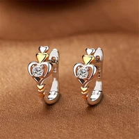 new korean trendy tow tone heart small stud earrings for women shine white cz stone inlay fashion jewelry party gift earring