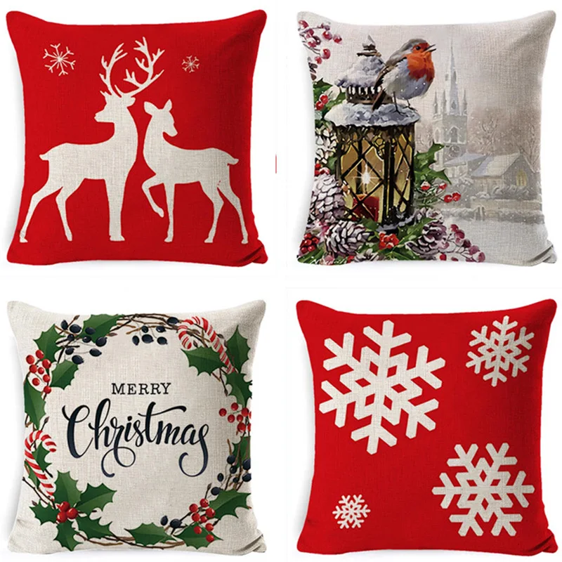 

45x45cm Christmas Decorative Pillow Cover Linen Home Decor Pillows For Soft Square Cushion Covers Festive Pillow Cases Gifts