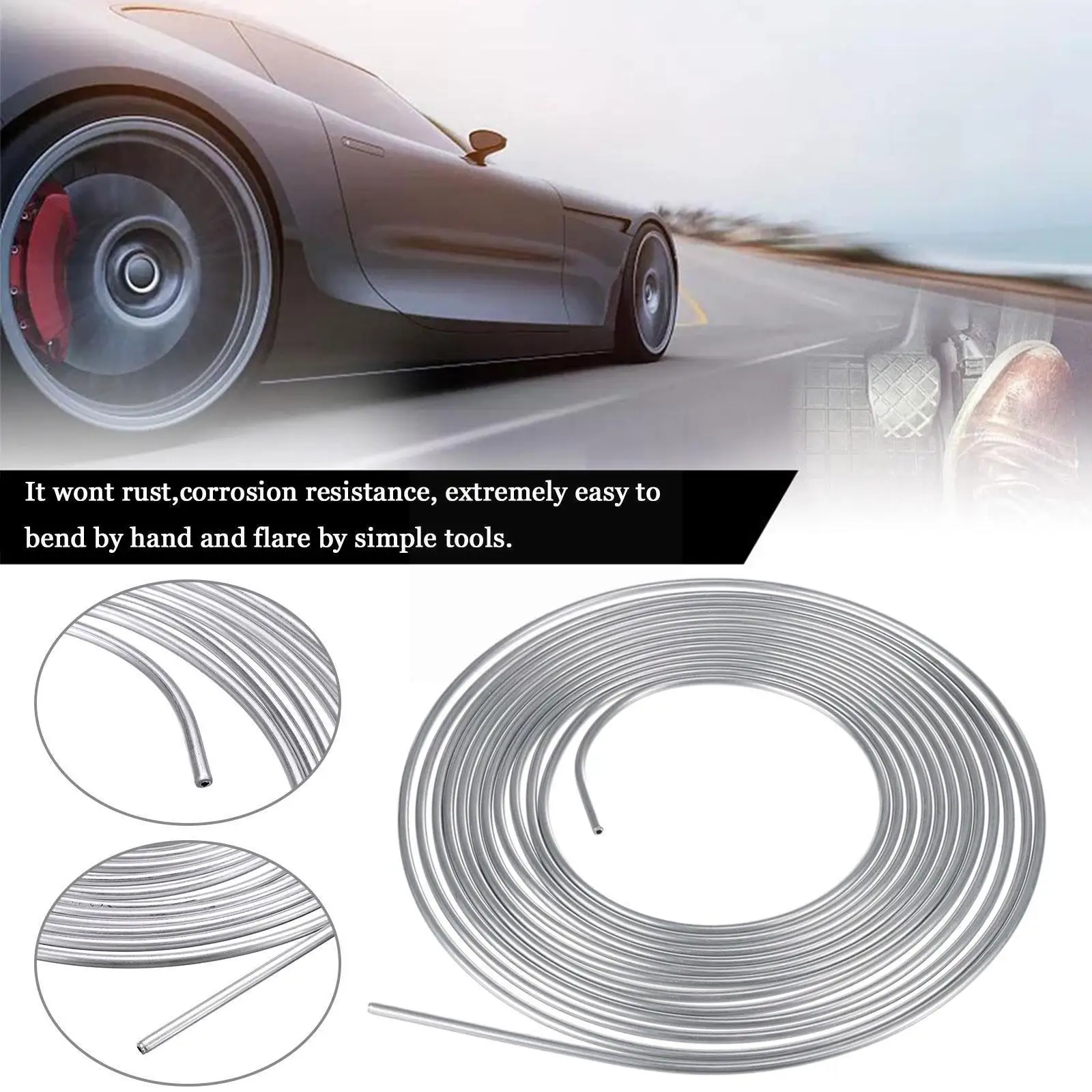 

25ft 7.62m Roll Tube Coil Of 5/16" Od Silver Steel Zinc Transmission Line Anti Brake Tubing Rust Fuel Pipe Hose Brake Line K4b9