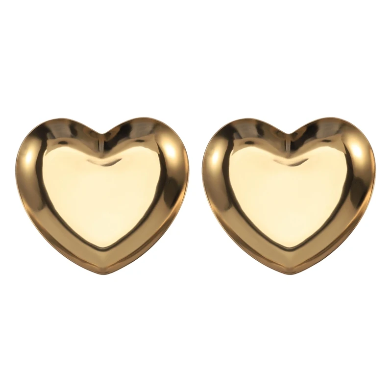 2X Heart Shaped Jewelry Serving Plate Metal Tray Storage Arrange Fruit Tray Home Gold