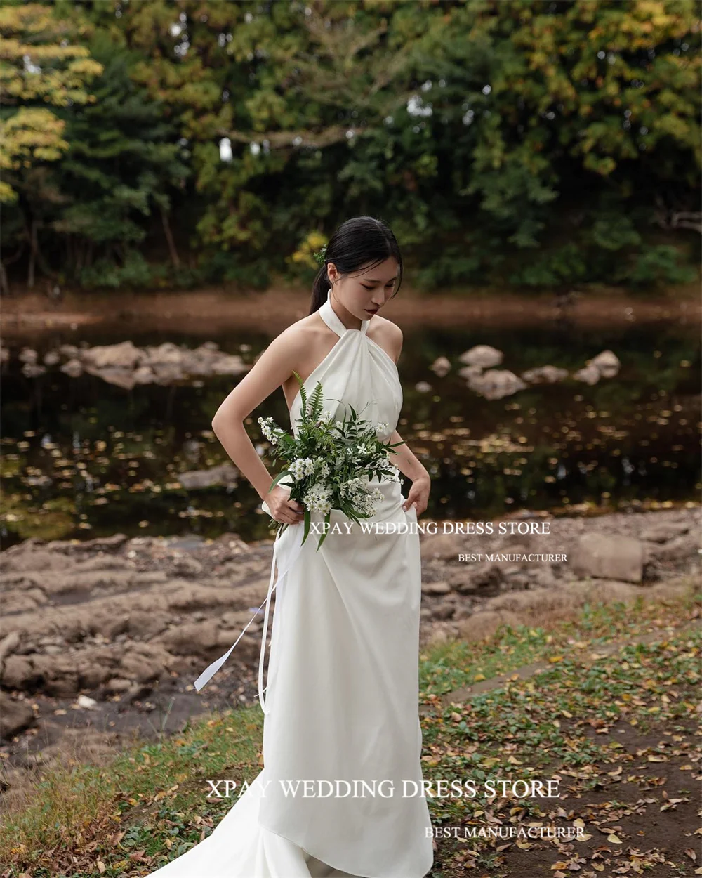 Платье Свадебное Плиссированное с лямкой на шее без рукавов