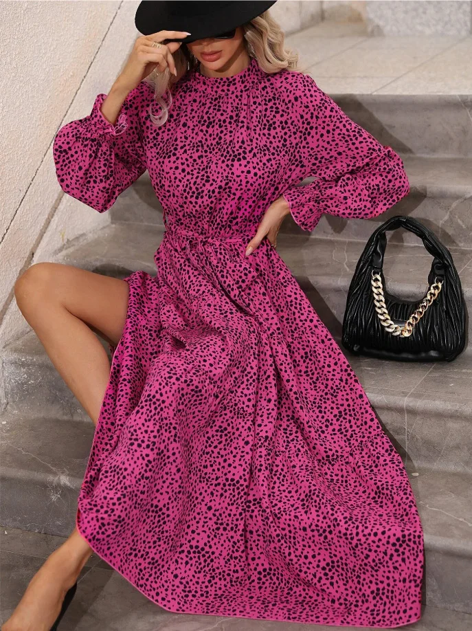 

Spring/Summer 2023 Women's New Printed Stand Collar Ruffle Long Sleeve Dress