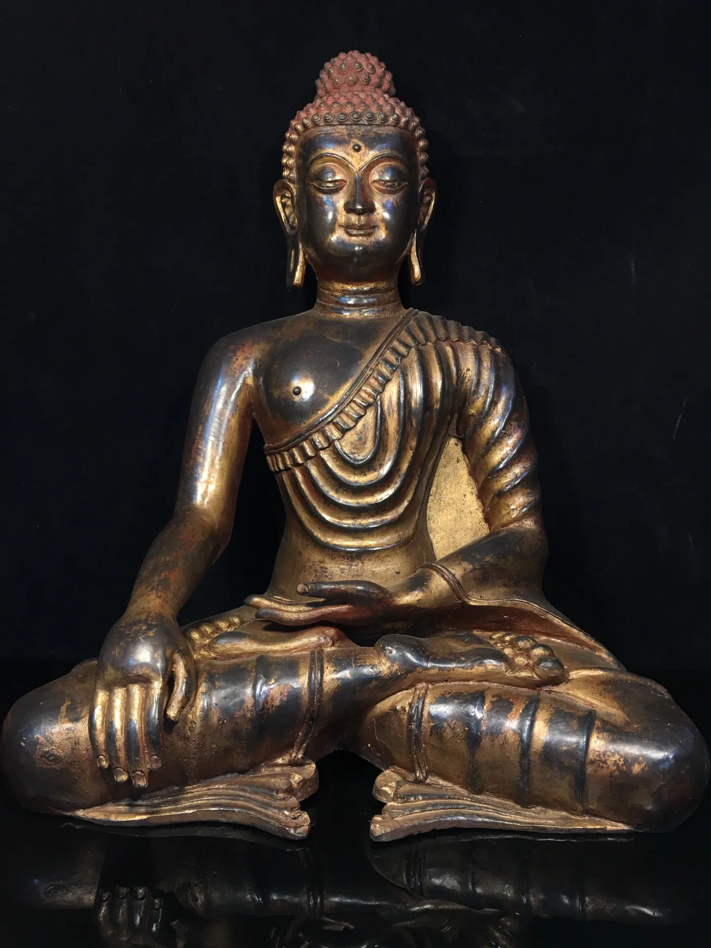 20-дюймовая коллекция тибетского храма старая бронза киноварь грязь золото