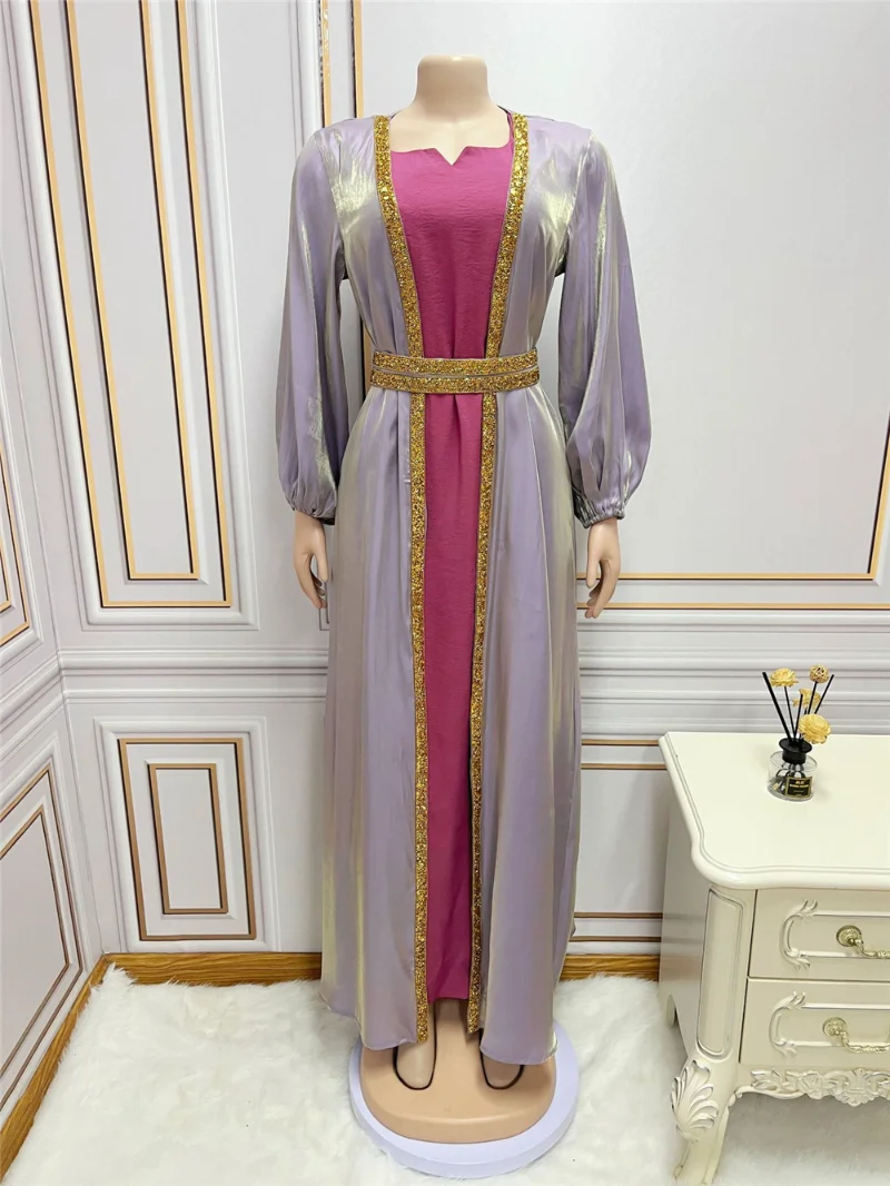 Dubai Turkey Wedding Party Luxury Abayas Women Long Sleeve Dress Muslim 3 Pieces Set Islamic Clothing Caftan Marocain Femme
