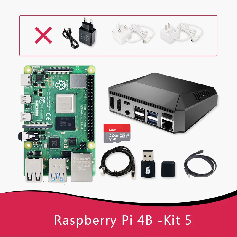 

Raspberry Pi 4 Kit 5,6(Metal Case+Fan+32gb SD Card+Power+Micro Cable) PI 4B Board ARM 1GB 2GB 4GB 8GB Faster Than 3B+