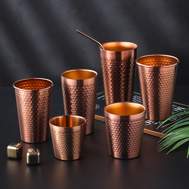 

Double Wall Stainless Steel Large Beer Tea Mug Hammer Texture Cold Water Drinks Coffee Cup Cocktail Cups Kitchen Home Drinkware