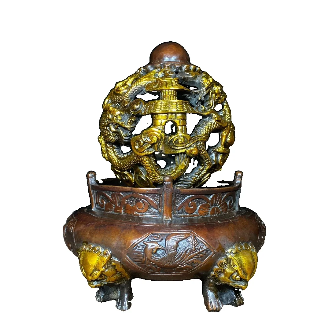 

MOZART Pure Copper Gilt Openwork Twist Qiankun Incense Burner 15Cm High Chinese Traditional Style Antiques Fine Art Gifts Crafts