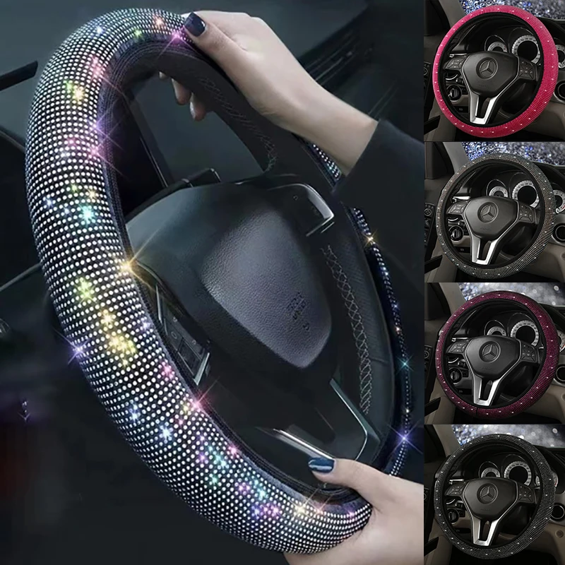 

Car Rhinestones Steering Wheel Cover With Crystal Diamond Sparkling Car Suv Steering Wheel Protector Fit 14.5-15 Inch Vehicle