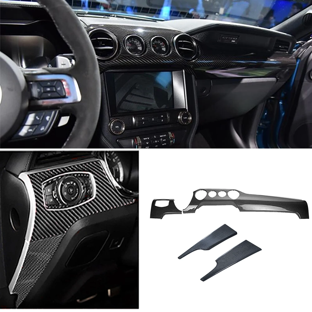 

LHD настоящие сухие карбоновые аксессуары для интерьера, крышка приборной панели автомобиля, 4-отверстия, накладки на консоли для Ford Mustang GT 2015-2023