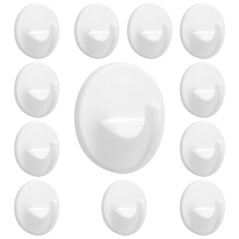 

12 Pcs Plastic Hooks Self Adhesive, Sticky Hooks Removable Wall Hooks,Stick On Hooks For Hanging Coat Cloth Towel
