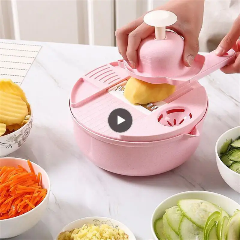 

Kitchen Accessories Vegetable Cutter 430 Stainless Iron Salad Utensils Shredder 12 In 1 Round Vegetable Manual Vegetable Chopper