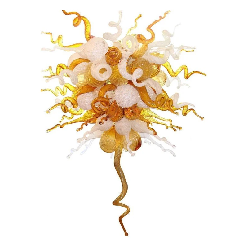 

Gold and White Color LED Pendant Lamp Home Decor Lighting Modern Hand Blown Murano Glass Chandeliers 28 Inches