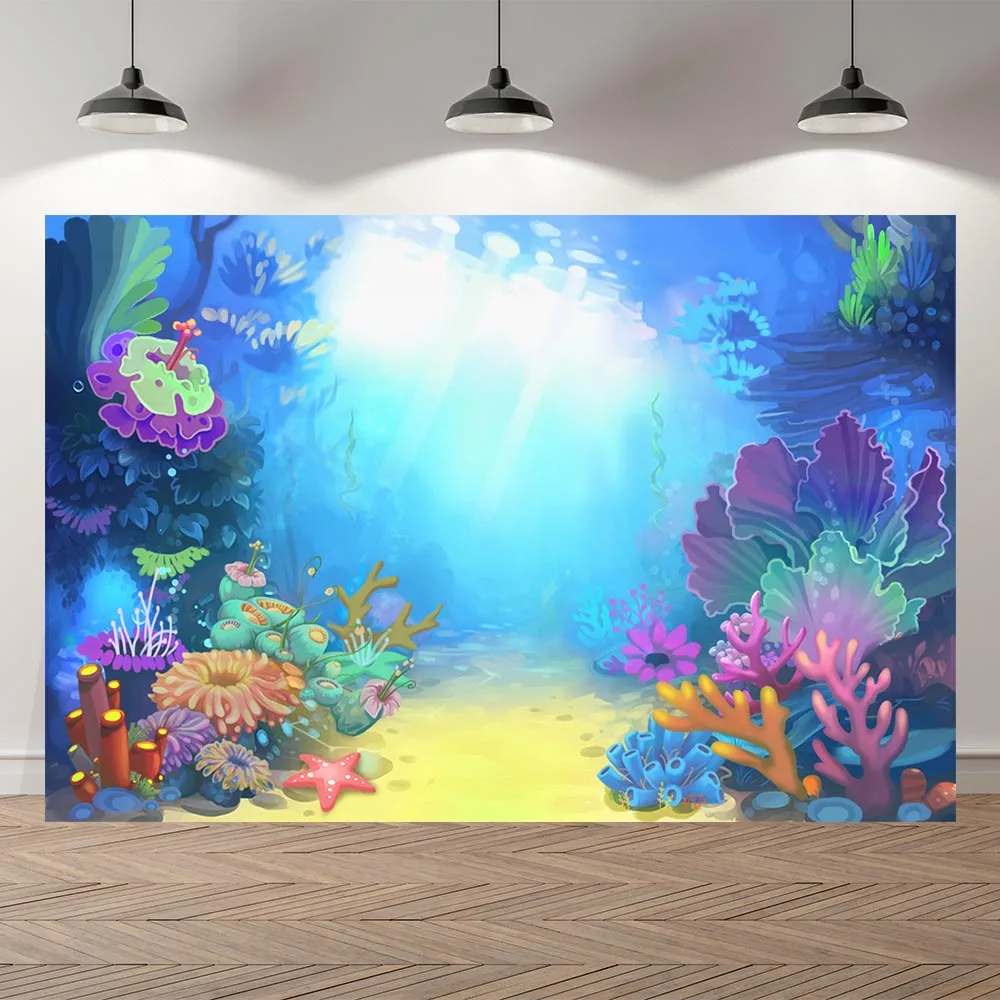 

Nitree Under Water Sea Little Mermaid Bed Caslte Corals Princess Photography Backdrop Baby Party Birthday Photo Backgrounds