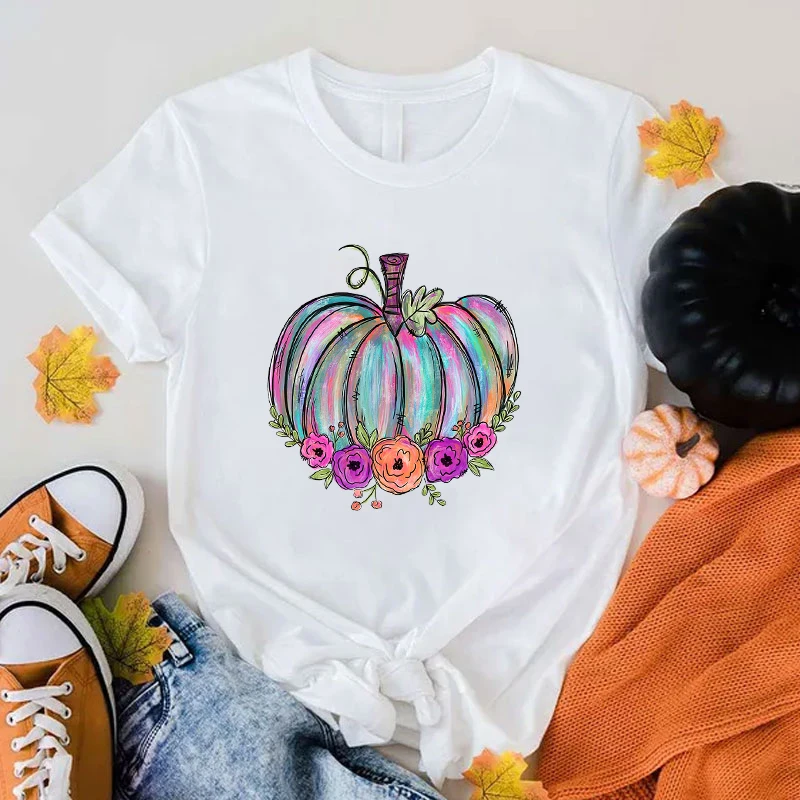 

Новинка, забавная Осенняя футболка с графическим принтом тыквы, летние мягкие женские топы с коротким рукавом в стиле Харадзюку (футболка премиум-класса)