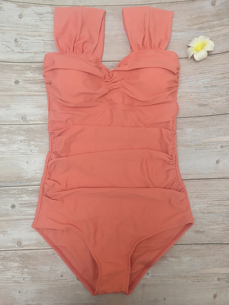 Купальник 2019 New Korean Women Triangular One-piece Sexy Swinsuit Steel-free Pure Color Ruched Short Sleeves Swimwear Backless Suit on.