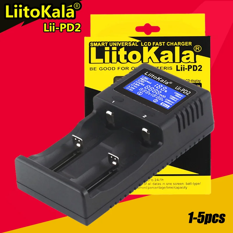 

1-5PCS LiitoKala Lii-PD2 18650 Battery Charger for 3.7V Li-ion 18650/18500/16340/26650/21700 /20700/18350/CR123A 1.2V battery