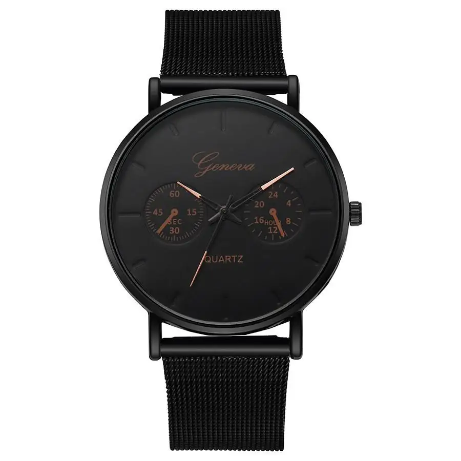 Мужские кварцевые часы с сетчатым браслетом светящиеся большим циферблатом
