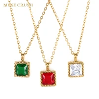 luxury colorful square cubic zirconia pendant necklace shiny crystal wedding necklace for women fashion jewelry