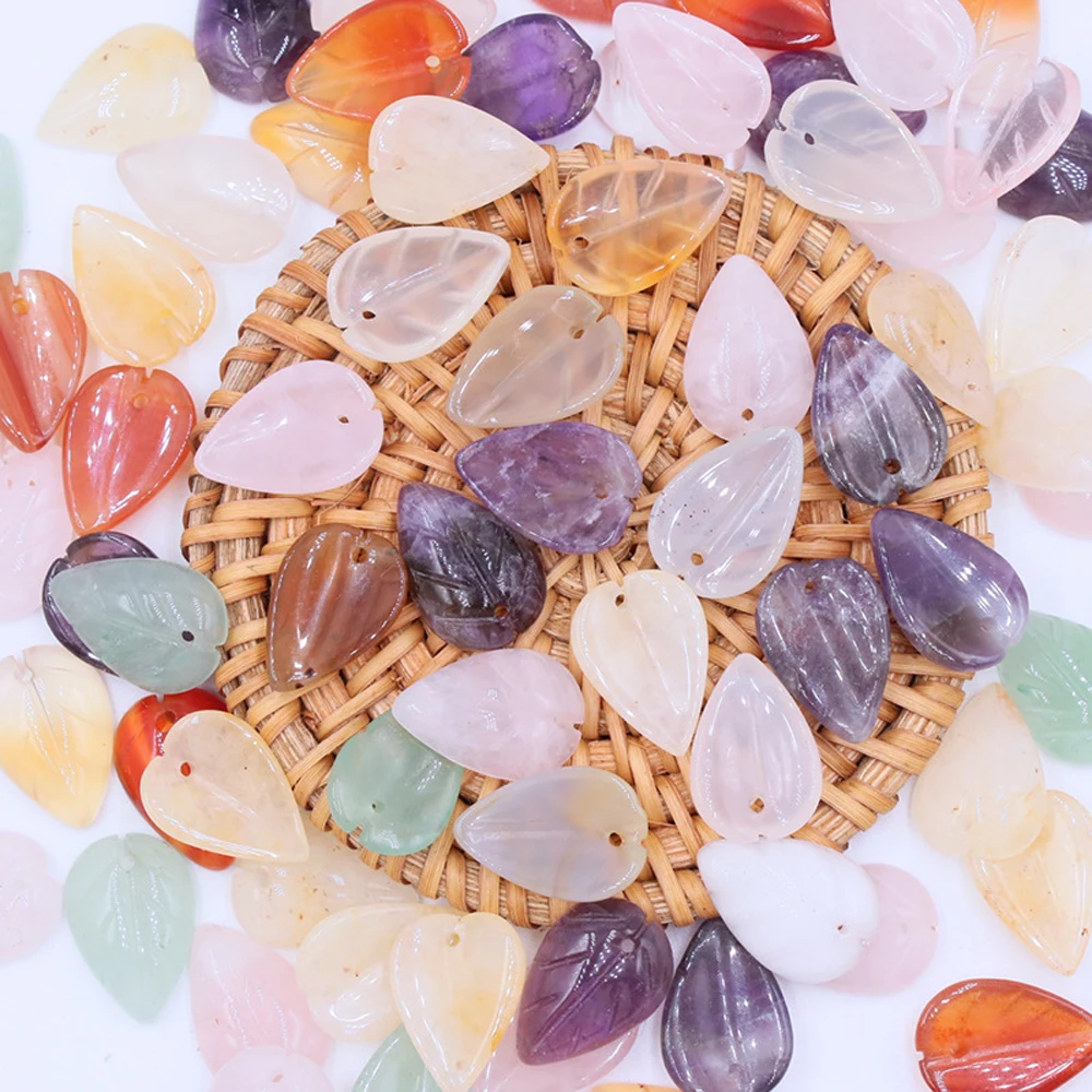 

1PC Mini 18mm Natural Stone Leaf Shape Sculpture for Hairpin Necklace Jewelry Making Accessories Health Quartz Gemstones Pendant