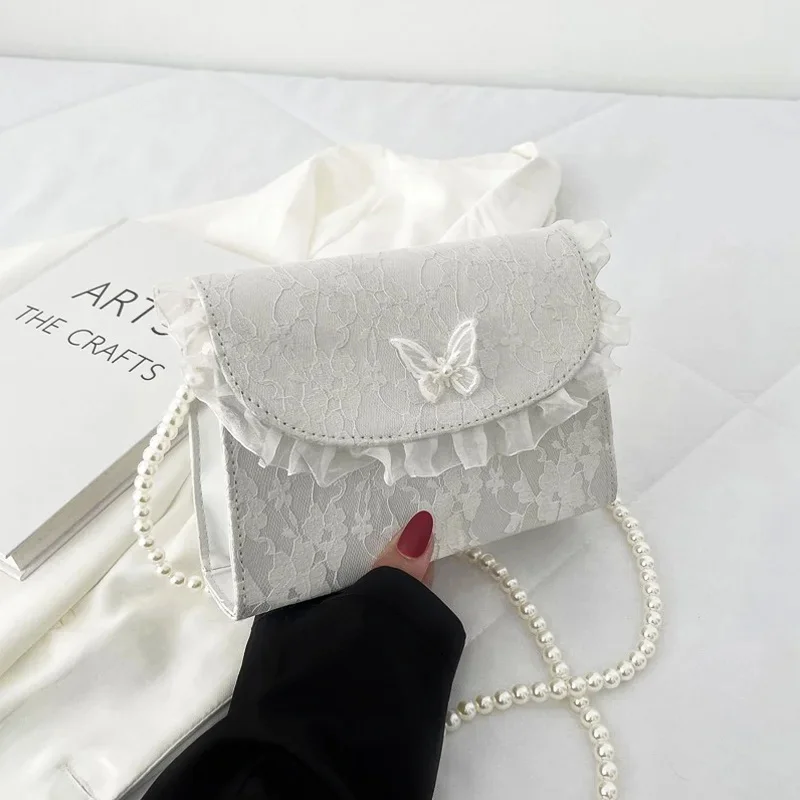 

Retro Crossbody Bags for Women Vintage Lace Pearl Chain Ladies Small Square Shoulder Bag Female Clutch Purse Handbags Messenger