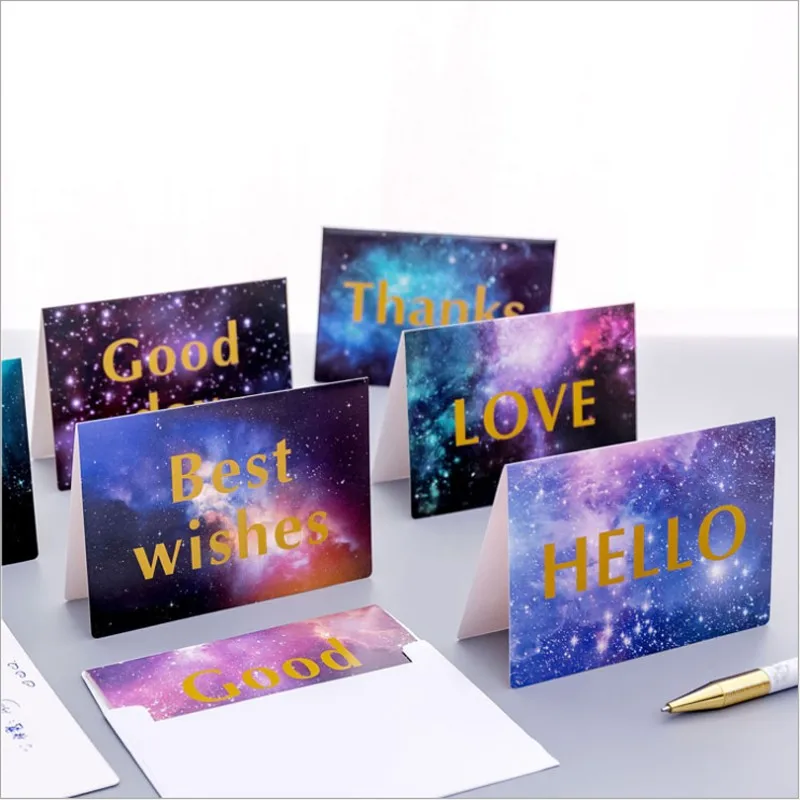 

1Pc Birthday greeting card with envelope star Series Message Greeting Card Event Party Invitation Seating Card