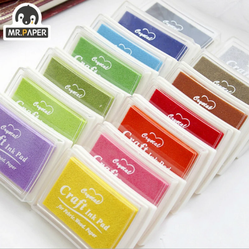 Mr Paper 15 Colors Inkpad Handmade DIY Craft Oil Based Ink Pad for Fabric Wood Paper Scrapbooking Ink pad Finger Painting