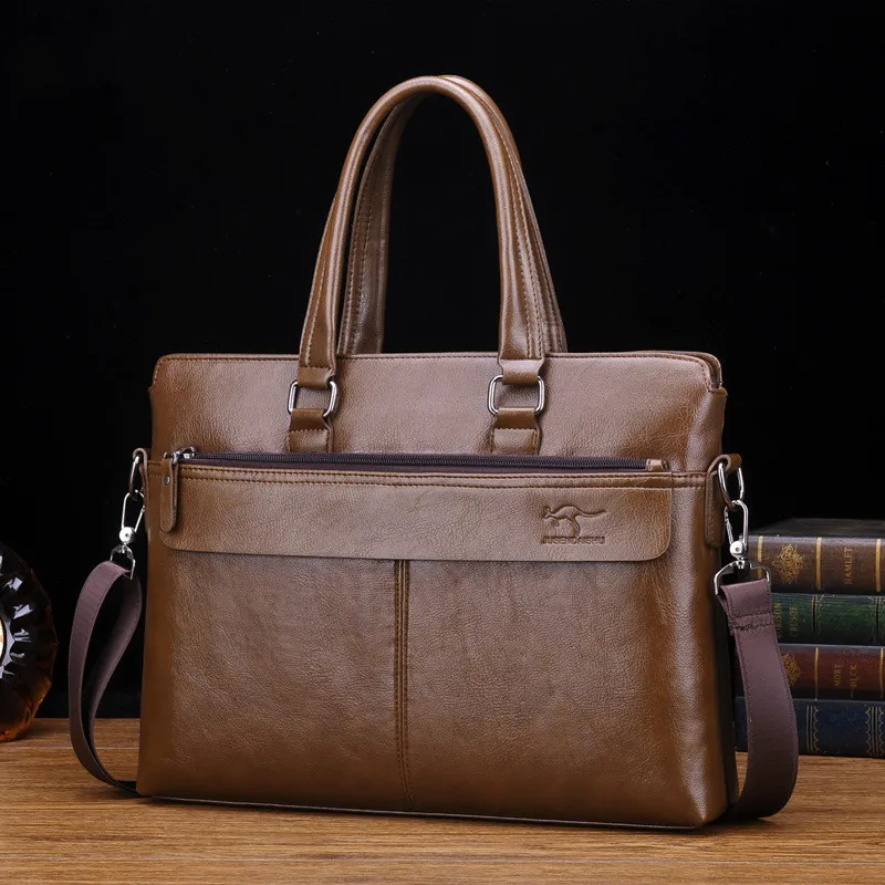 Vintage PU Leather Briefcases For Men Luxury Zipper Handbag Business Male Shoulder Messenger Bags Office Man Laptop bag