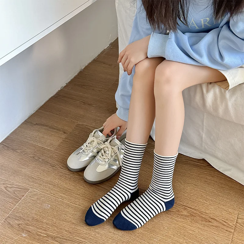 Носки женские в японском стиле хлопковые эластичные длинные носки полоску