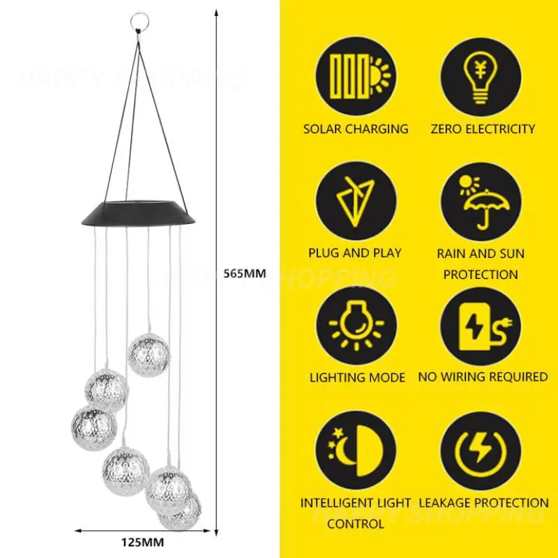

Solar Wind Chime Light Sensor Lamp Round Hollow Chimes Lamps Garden Hanging Windchime Lights Decor For Party Lawns Patio Yard
