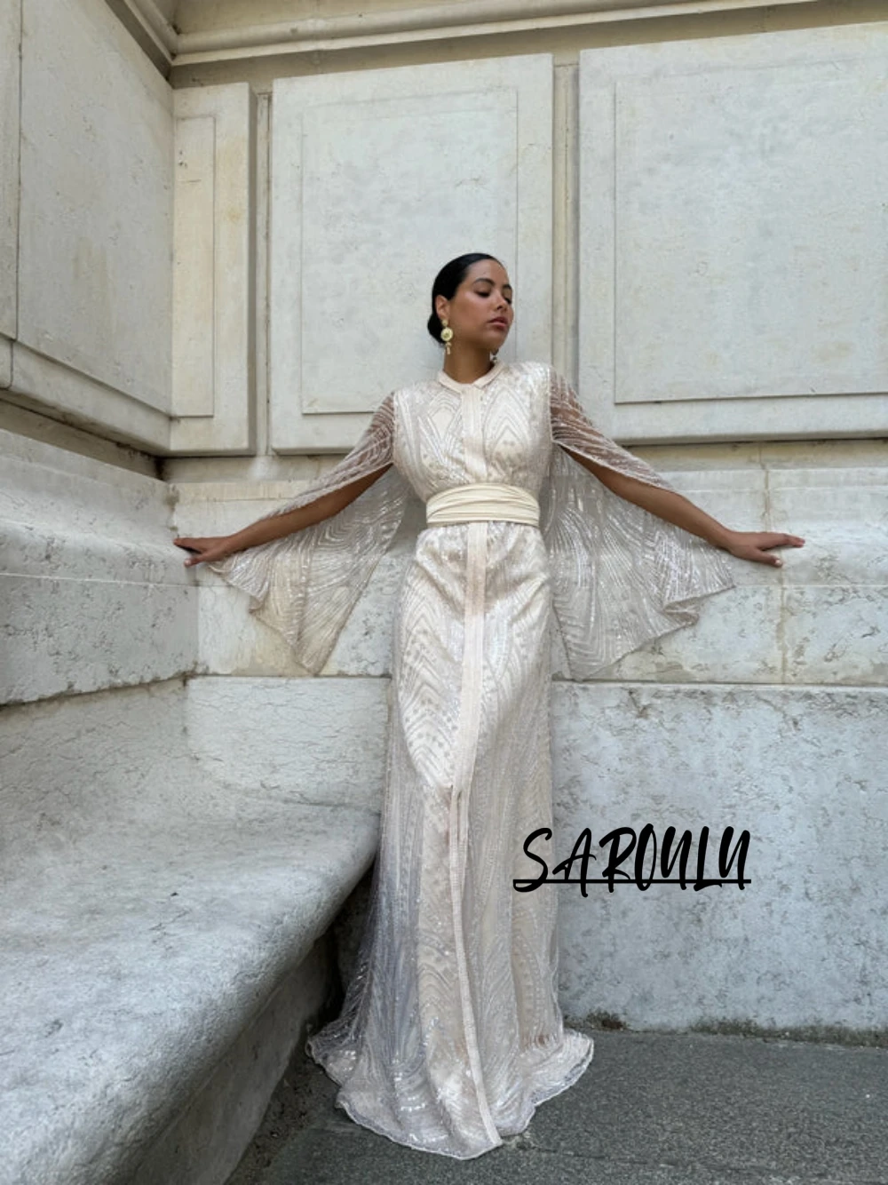 Кафтан с круглым вырезом для свадьбы современное вечернее платье открытыми