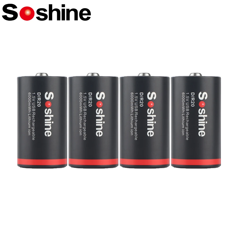

Soshine USB 6000mWh D Size Batteries 1.5V Lithium Battery 6000mWh Li-ion Rechargeable Batteries 1200 Times Cycle for Cameras