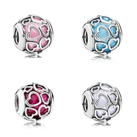 authentic 925 sterling silver bead 4 color love heart glass crystal beads for original pandora charm bracelets bangles jewelry