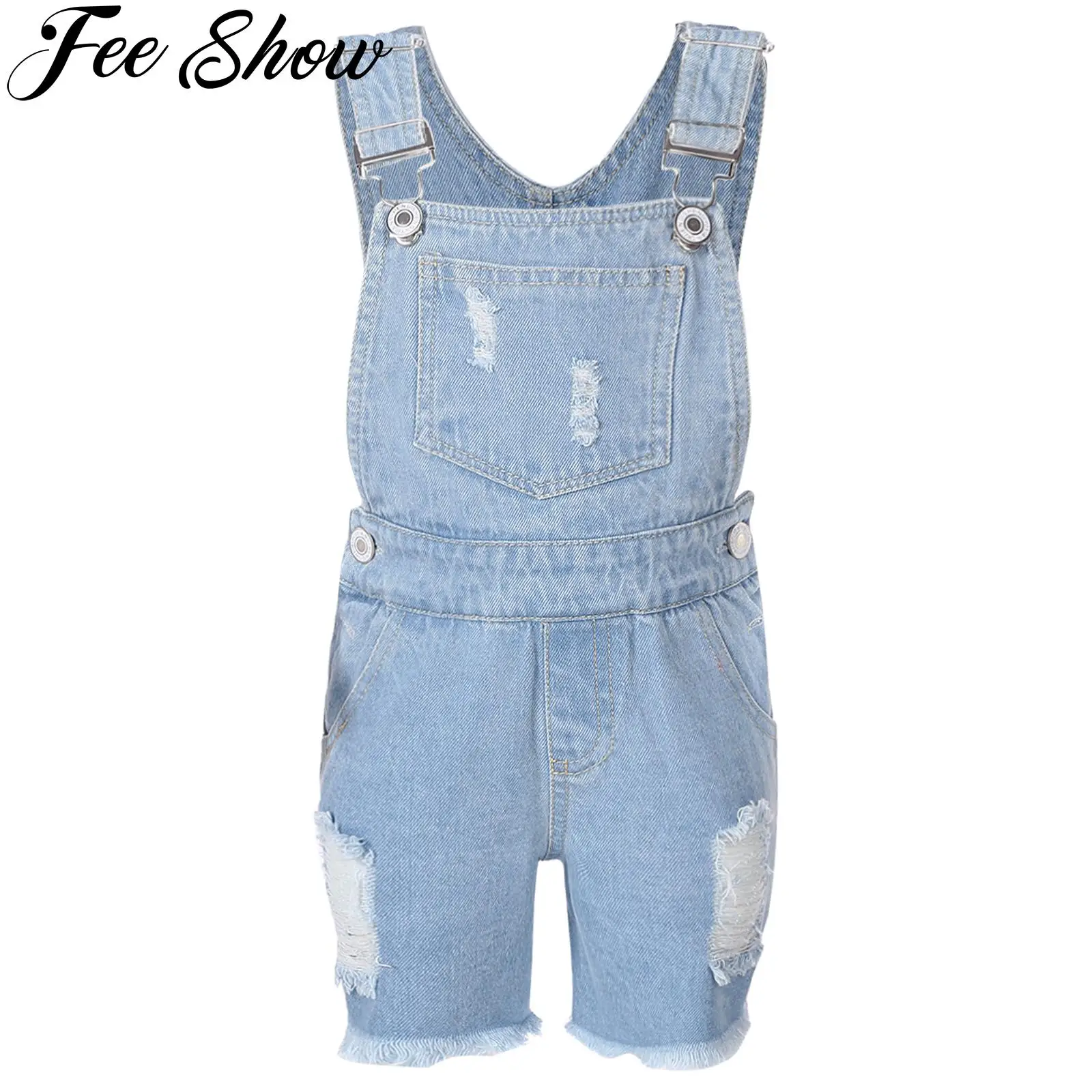 

Kids Baby Girls Boys Overalls Toddler Fashion Ripped Denim Shortalls Children Pocket Suspenders Shorts Pants Kid Casual Trousers