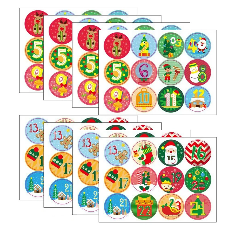 

8Sheets Merry Christmas Gift Number Tags Present Seal Label Stickers Christmas Gift Package Decoration DIY XMAS Stickers
