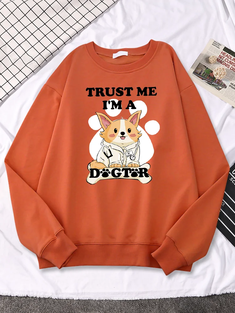 

Trust Me I'M A Dogtor Kawaii Print Mens Pullover Creativity Fleece Long Sleeves Loose Casual Sweatshirt Cartoon O-Neck Man Hoody