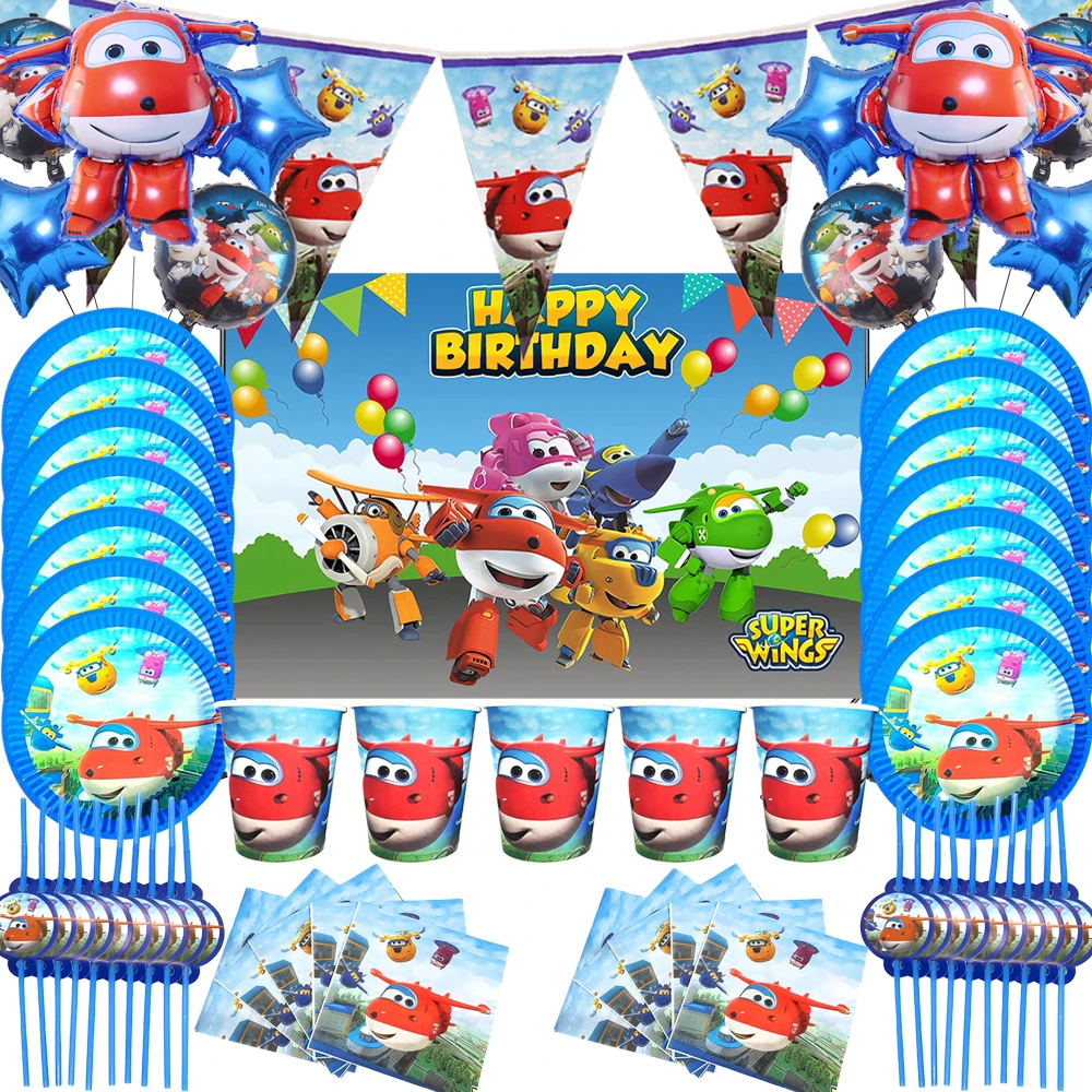 

Super Wings Boy Birthday Party Decoration Disposable Plate Jett Aluminum Film Balloon Cartoon Jet Aircraft Baby Shower Supplies